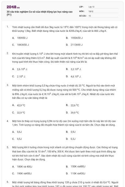 30 câu trắc nghiệm Cơ sở của nhiệt động lực học nâng cao (P1)