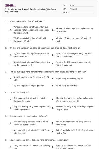 7 câu trắc nghiệm Trao đổi: Em đọc sách báo (tiếp) Cánh diều có đáp án