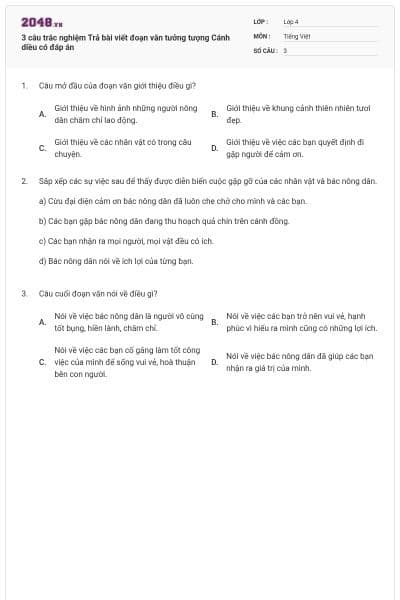 3 câu trắc nghiệm Trả bài viết đoạn văn tưởng tượng Cánh diều có đáp án