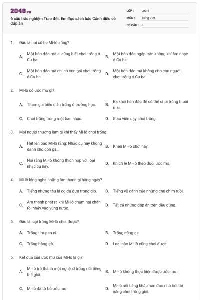 6 câu trắc nghiệm Trao đổi: Em đọc sách báo Cánh diều có đáp án