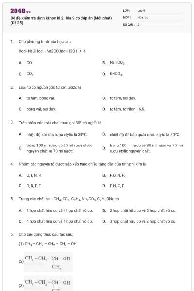 Bộ đề kiểm tra định kì học kì 2 Hóa 9 có đáp án (Mới nhất) (Đề 25)