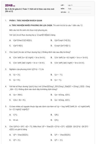 Bộ 5 đề thi giữa kì 2 Toán 11 Kết nối tri thức cấu trúc mới (Đề số 3)