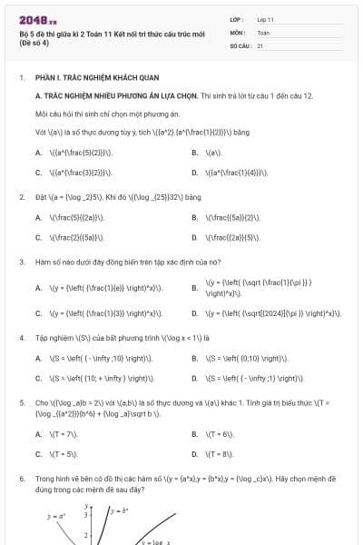 Bộ 5 đề thi giữa kì 2 Toán 11 Kết nối tri thức cấu trúc mới (Đề số 4)