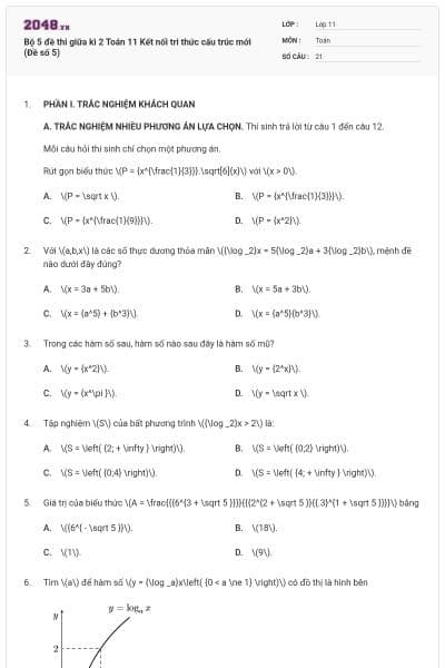 Bộ 5 đề thi giữa kì 2 Toán 11 Kết nối tri thức cấu trúc mới (Đề số 5)