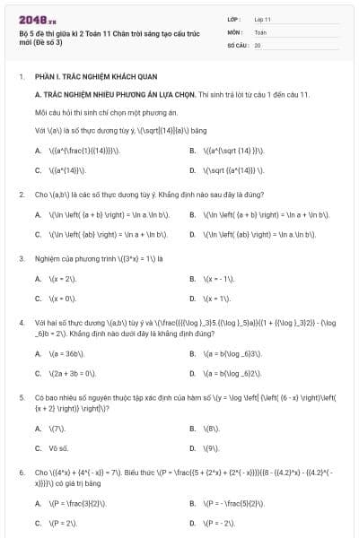 Bộ 5 đề thi giữa kì 2 Toán 11 Chân trời sáng tạo cấu trúc mới (Đề số 3)