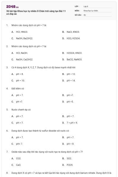 36 bài tập Khoa học tự nhiên 8 Chân trời sáng tạo Bài 11 có đáp án