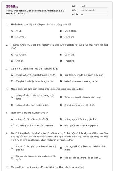 15 câu Trắc nghiệm Giáo dục công dân 7 Cánh diều Bài 3 có đáp án (Phần 2)