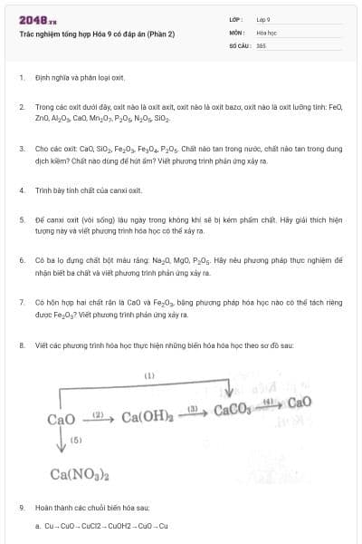 Trắc nghiệm tổng hợp Hóa 9 có đáp án (Phần 2)