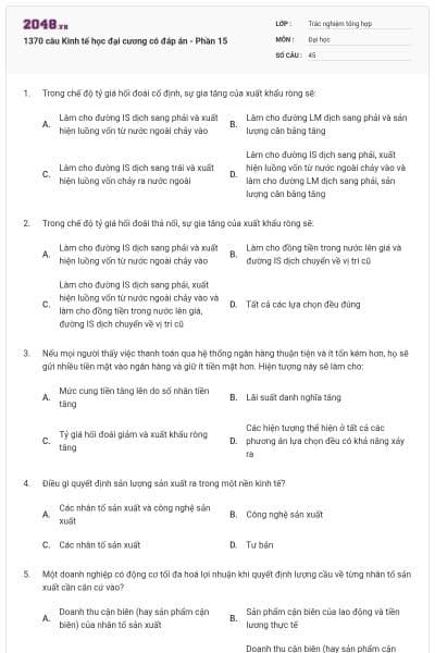 1370 câu Kinh tế học đại cương có đáp án - Phần 15