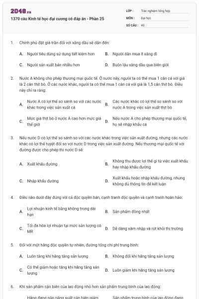 1370 câu Kinh tế học đại cương có đáp án - Phần 25