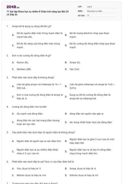 71 bài tập Khoa học tự nhiên 8 Chân trời sáng tạo Bài 25 có đáp án