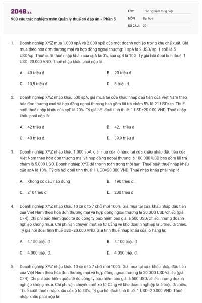 900 câu trắc nghiệm môn Quản lý thuế có đáp án - Phần 5