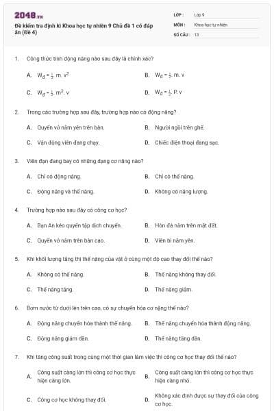 Đề kiểm tra định kì Khoa học tự nhiên 9 Chủ đề 1 có đáp án (Đề 4)
