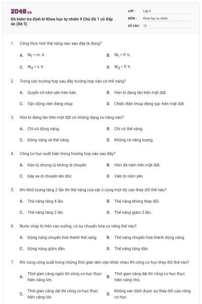 Đề kiểm tra định kì Khoa học tự nhiên 9 Chủ đề 1 có đáp án (Đề 5)