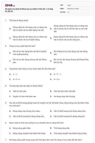 Đề kiểm tra định kì Khoa học tự nhiên 9 Chủ đề 1 có đáp án (Đề 6)