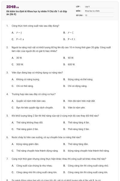 Đề kiểm tra định kì Khoa học tự nhiên 9 Chủ đề 1 có đáp án (Đề 8)