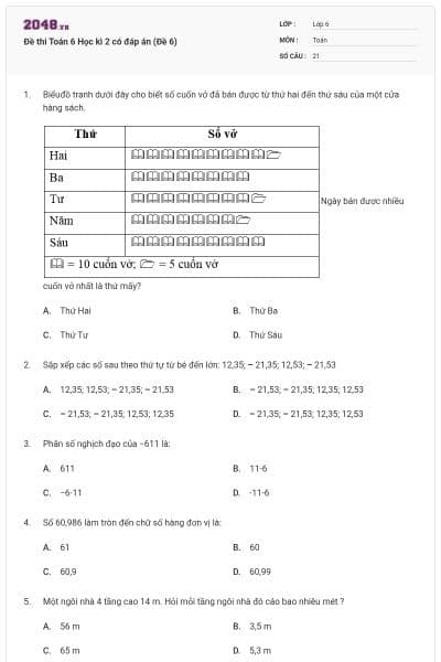Đề thi Toán 6 Học kì 2 có đáp án (Đề 6)