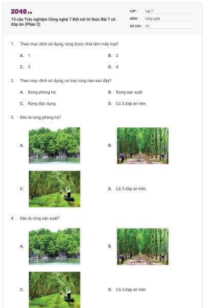 15 câu Trắc nghiệm Công nghệ 7 Kết nối tri thức Bài 7 có đáp án (Phần 2)