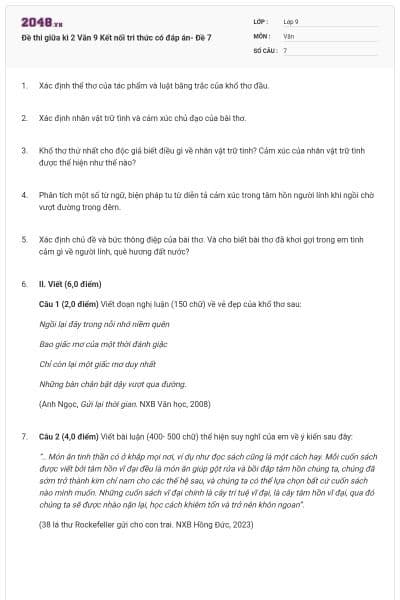 Đề thi giữa kì 2 Văn 9 Kết nối tri thức có đáp án- Đề 7