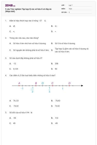 5 câu Trắc nghiệm Tập hợp ℚ các số hữu tỉ có đáp án (Nhận biết)