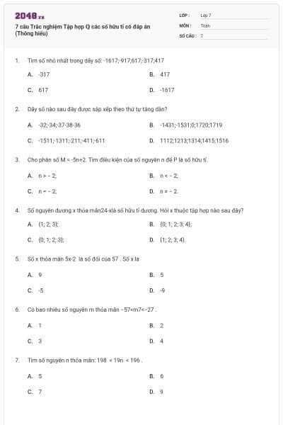 7 câu Trắc nghiệm Tập hợp ℚ các số hữu tỉ có đáp án (Thông hiểu)