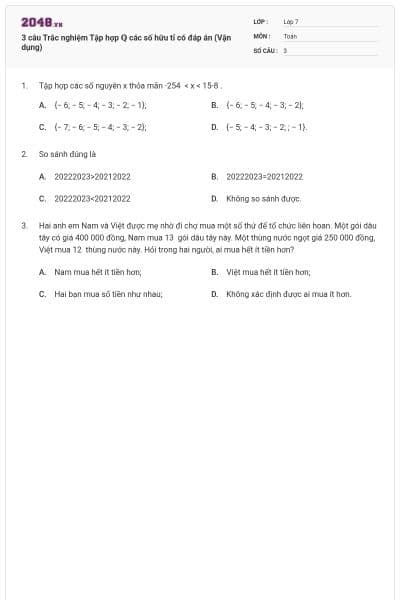 3 câu Trắc nghiệm Tập hợp ℚ các số hữu tỉ có đáp án (Vận dụng)