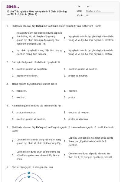 10 câu Trắc nghiệm Khoa học tự nhiên 7 Chân trời sáng tạo Bài 2 có đáp án (Phần 2)