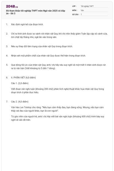 Đề tham khảo tốt nghiệp THPT môn Ngữ văn 2025 có đáp án - Đề 3