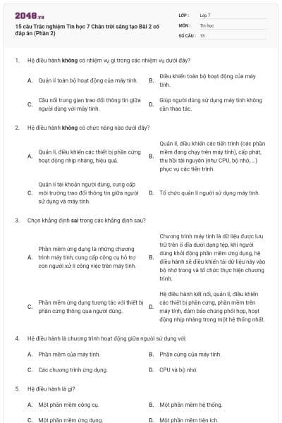 15 câu Trắc nghiệm Tin học 7 Chân trời sáng tạo Bài 2 có đáp án (Phần 2)