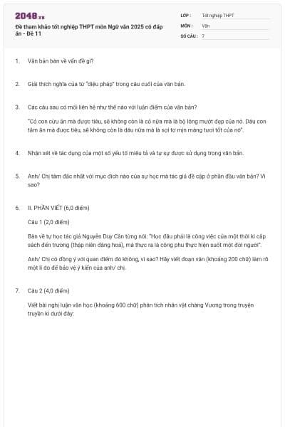 Đề tham khảo tốt nghiệp THPT môn Ngữ văn 2025 có đáp án - Đề 11