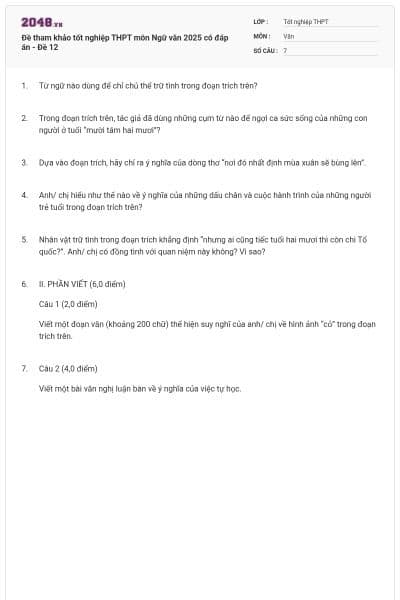 Đề tham khảo tốt nghiệp THPT môn Ngữ văn 2025 có đáp án - Đề 12