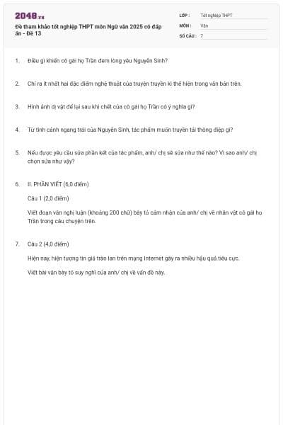 Đề tham khảo tốt nghiệp THPT môn Ngữ văn 2025 có đáp án - Đề 13