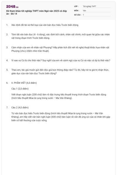 Đề tham khảo tốt nghiệp THPT môn Ngữ văn 2025 có đáp án - Đề 14