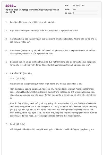 Đề tham khảo tốt nghiệp THPT môn Ngữ văn 2025 có đáp án - Đề 24