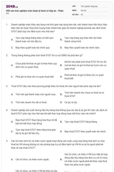 900 câu trắc nghiệm môn Quản lý thuế có đáp án - Phần 11