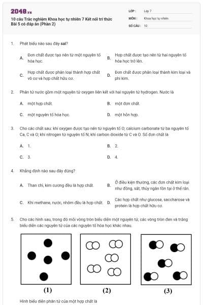 10 câu Trắc nghiệm Khoa học tự nhiên 7 Kết nối tri thức Bài 5 có đáp án (Phần 2)