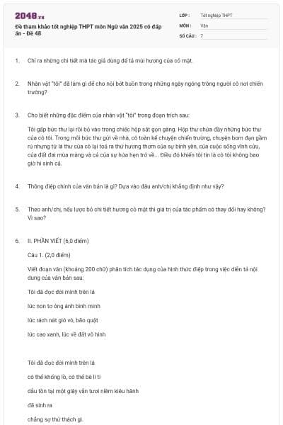 Đề tham khảo tốt nghiệp THPT môn Ngữ văn 2025 có đáp án - Đề 48