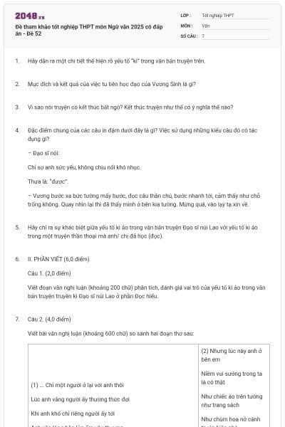 Đề tham khảo tốt nghiệp THPT môn Ngữ văn 2025 có đáp án - Đề 52