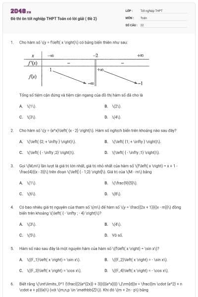 Đề thi ôn tốt nghiệp THPT Toán có lời giải ( Đề 2)
