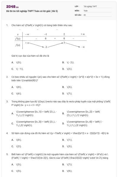 Đề thi ôn tốt nghiệp THPT Toán có lời giải ( Đề 5)
