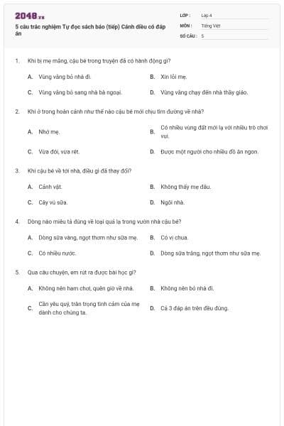 5 câu trắc nghiệm Tự đọc sách báo (tiếp) Cánh diều có đáp án