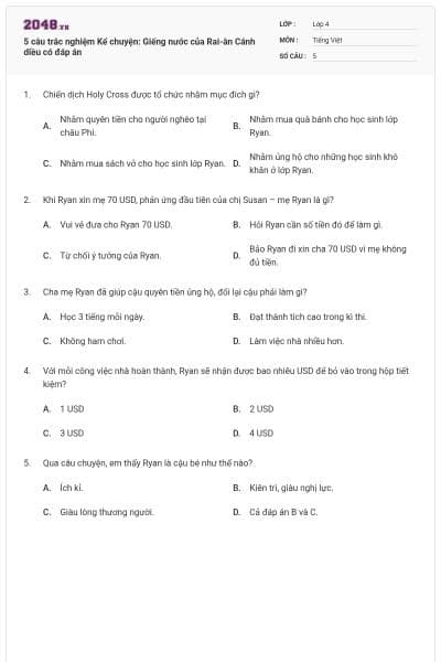 5 câu trắc nghiệm Kể chuyện: Giếng nước của Rai-ân Cánh diều có đáp án