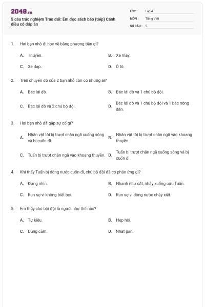 5 câu trắc nghiệm Trao đổi: Em đọc sách báo (tiếp) Cánh diều có đáp án