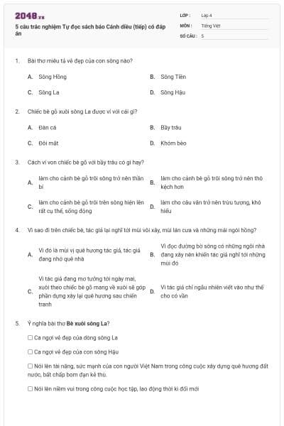 5 câu trắc nghiệm Tự đọc sách báo Cánh diều (tiếp) có đáp án