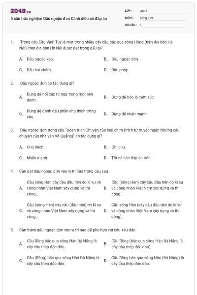 5 câu trắc nghiệm Dấu ngoặc đơn Cánh diều có đáp án