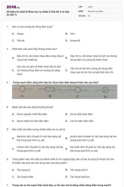 Đề kiểm tra định kì Khoa học tự nhiên 8 Chủ đề 4 có đáp án (Đề 7)