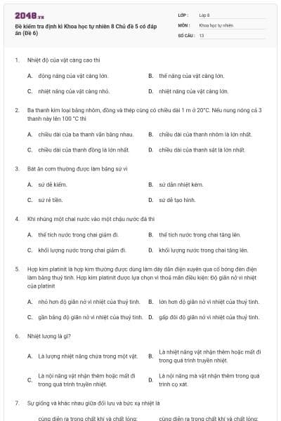 Đề kiểm tra định kì Khoa học tự nhiên 8 Chủ đề 5 có đáp án (Đề 6)