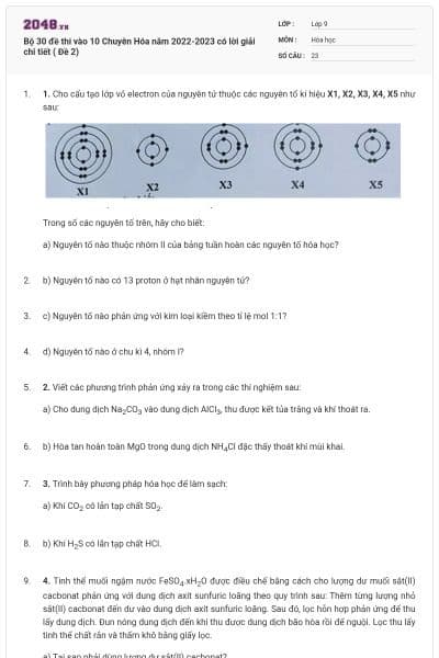 Bộ 30 đề thi vào 10 Chuyên Hóa năm 2022-2023 có lời giải chi tiết ( Đề 2)