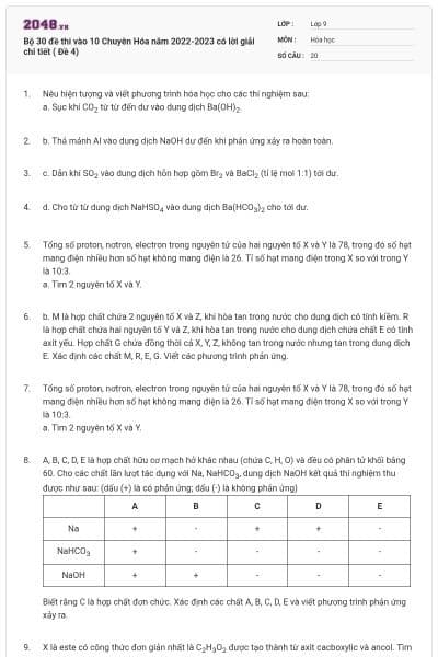 Bộ 30 đề thi vào 10 Chuyên Hóa năm 2022-2023 có lời giải chi tiết ( Đề 4)