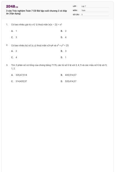 3 câu Trắc nghiệm Toán 7 CD Bài tập cuối chương 2 có đáp án (Vận dụng)